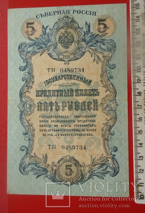 Северная Россия 5 рублей 1918 г, фото №2