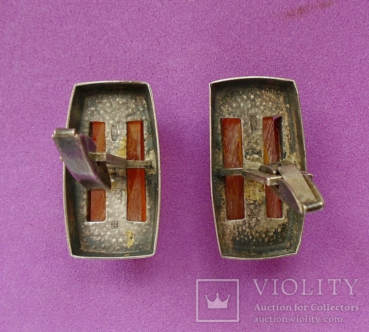 Янтарные запонки Советского периода из серебра., фото №11