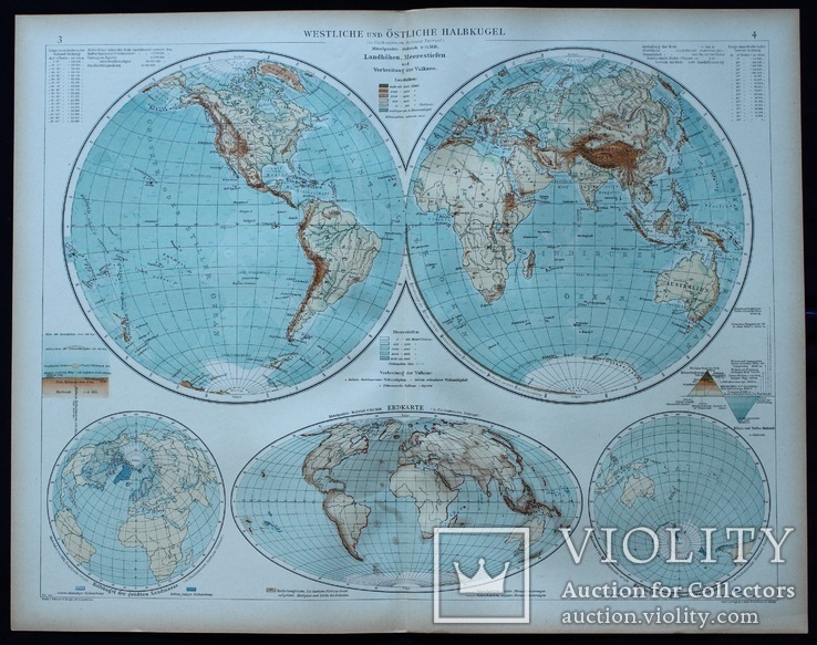 2 карты.Астрономическая карта,карты полушарий.Andrees HandAtlas. 1921 год.56 на 44 см. (3), фото №3