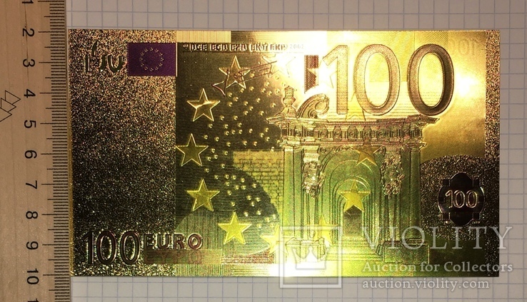 Позолоченная сувенирная банкнота 100 Euro (24K) / сувенірна банкнота, фото №4