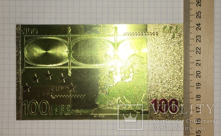 Позолоченная сувенирная банкнота 100 Euro (24K) / сувенірна банкнота, фото №7