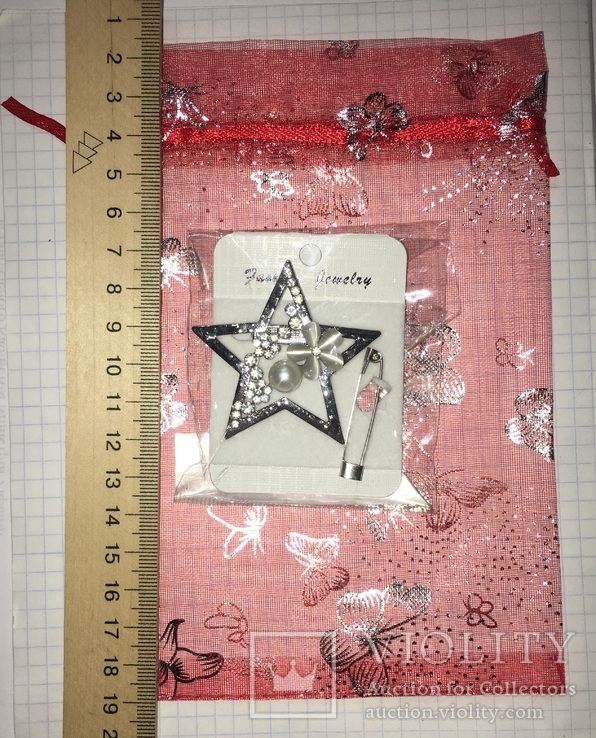 Дресс-клип, брошь, зажим для шарфа с булавкой (серебряная звезда) / дрес кліп + бонус, photo number 2