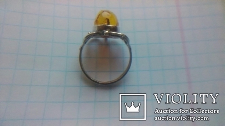 Перстень срібний СССР з бурштином р. 17, фото №9