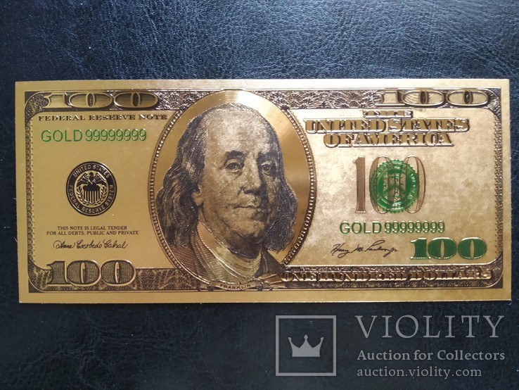 Золотая сувенирная банкнота США (100 Dollars)
