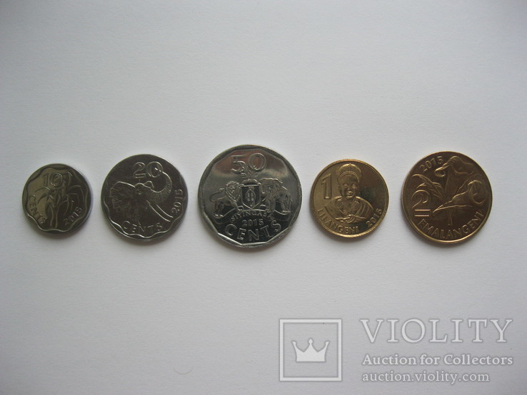 Свазиленд - 10, 20, 50 Cents, 1 Lilangeni, 2 Emalangeni 2015 набор монет UNC, фото №2