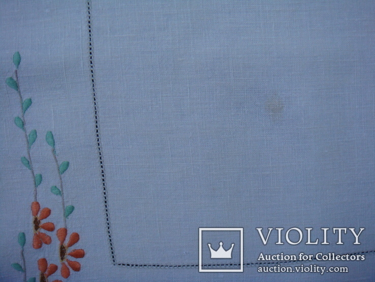 Скатерть винтажная льняная, вышивка и игольное широкое кружево, размер 102 х 107 см., фото №8