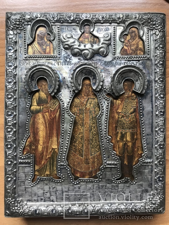 Икона. Трое  Святых с клеймами., фото №2