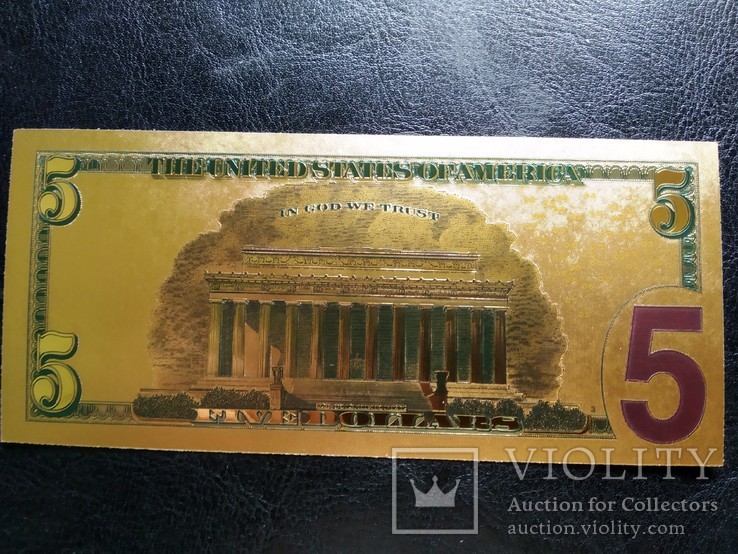 Золотая сувенирная банкнота США (5 Dollars 2009), фото №3