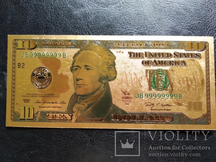 Золотая сувенирная банкнота США (10 Dollars 2009)
