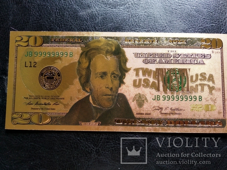 Золотая сувенирная банкнота США (20 Dollars 2009)