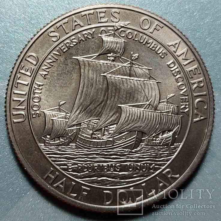 Лот "Америка", 3 монеты. 50 центов 1893 Колумб, 10 центов 1937 Дайм, 50 центов 1992 Колумб, фото №6