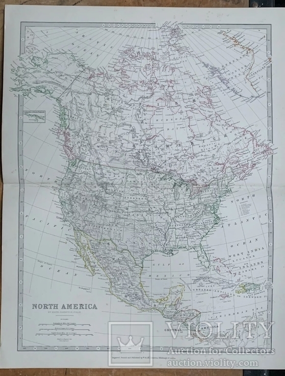 1880 США. Канада. Оригинальная карта 19 века.