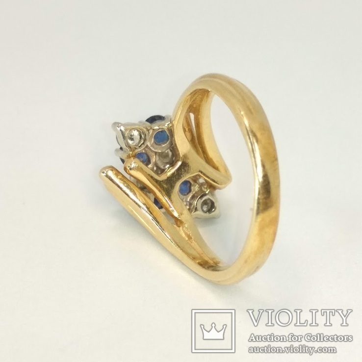 Винтажное золотое кольцо с натуральными сапфирами и бриллиантами, photo number 5