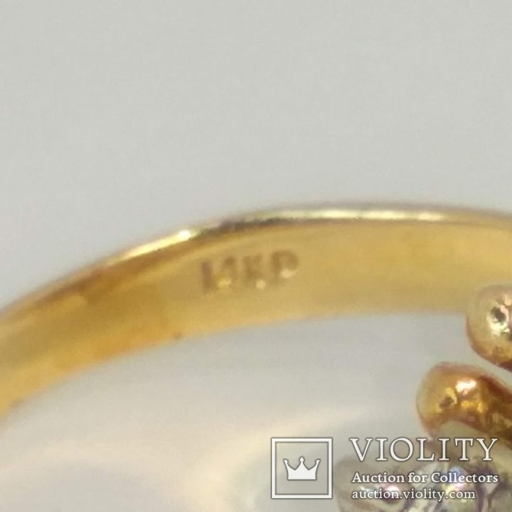 Винтажное золотое кольцо с натуральными сапфирами и бриллиантами, фото №7