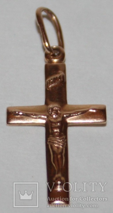 Золотая подвеска-католический крестик СССР (585 проба) 1,6 грамма, фото №3