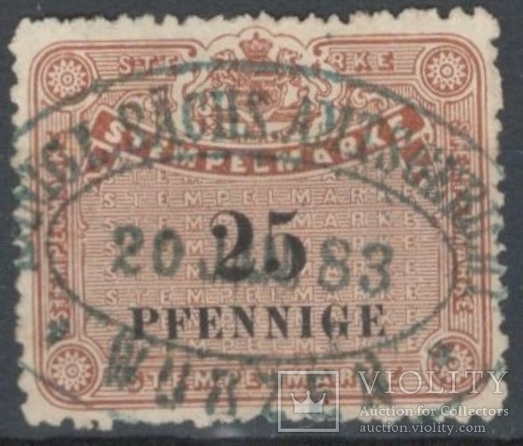 Саксония (Германский Рейх) 1875 (без вод. знака), налоговая марка, Forbin №13