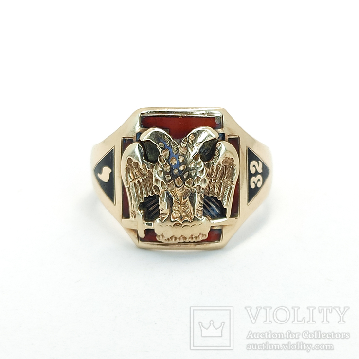 Масонское золотое (10к) кольцо с эмалями, фото №2
