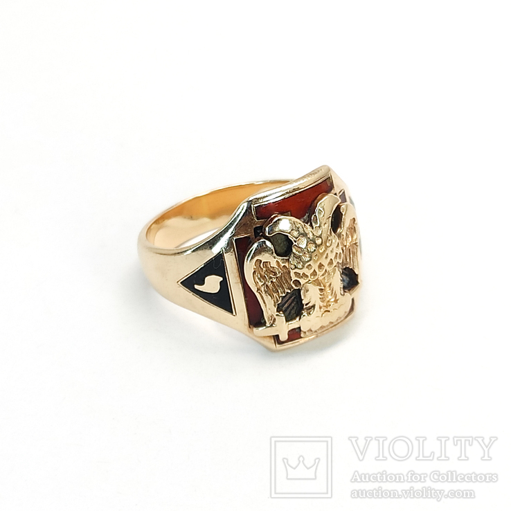 Масонское золотое (10к) кольцо с эмалями, фото №4