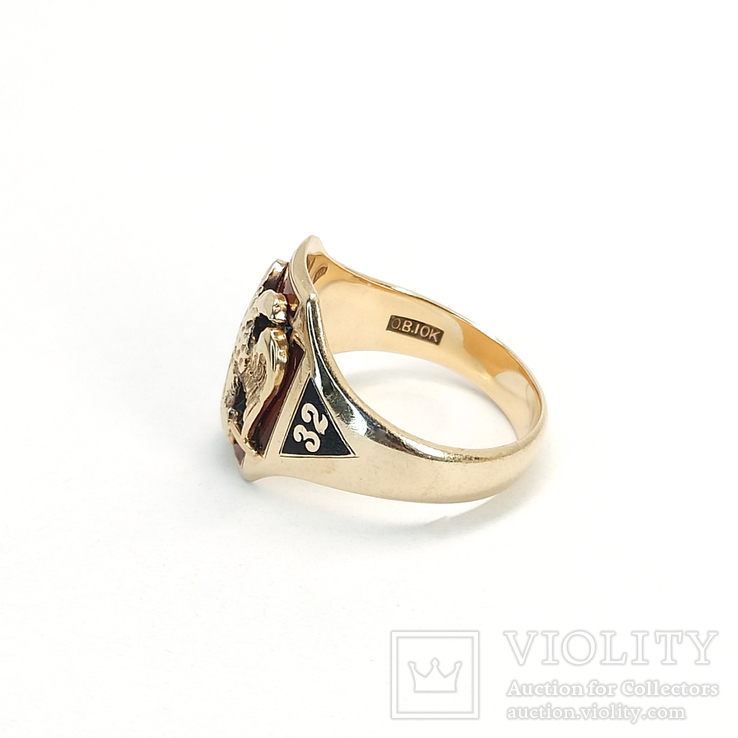 Масонское золотое (10к) кольцо с эмалями, фото №6