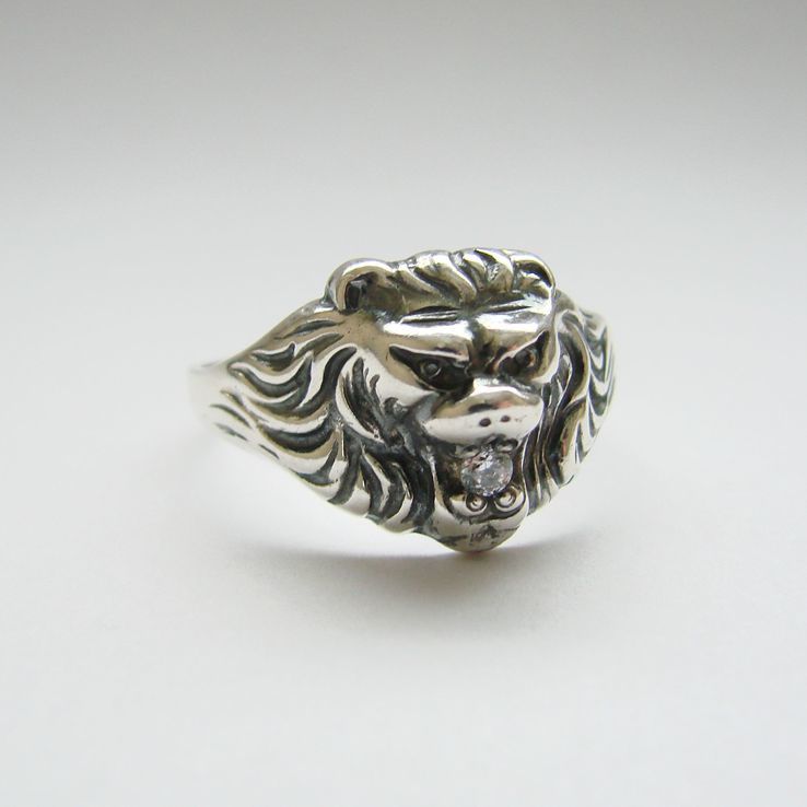 (22,00) Мужское серебряное кольцо - голова льва с камнем, фото №10