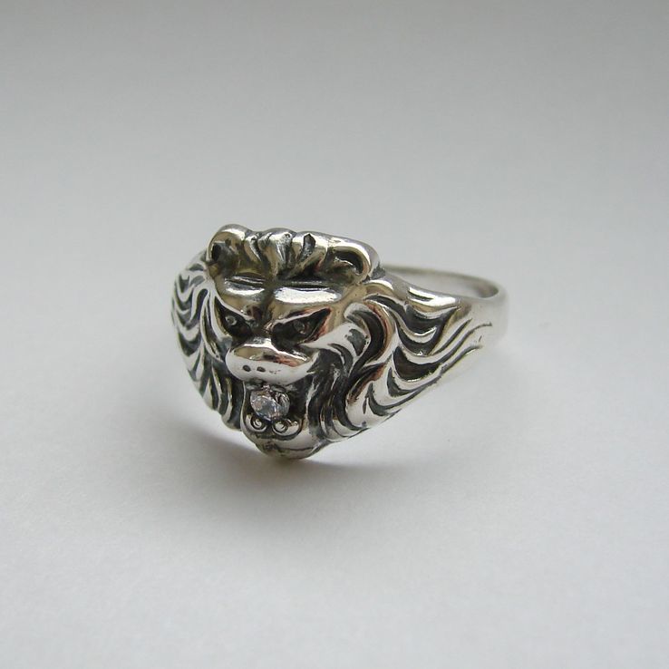 (21,50) Мужское серебряное кольцо - голова льва с камнем, фото №7
