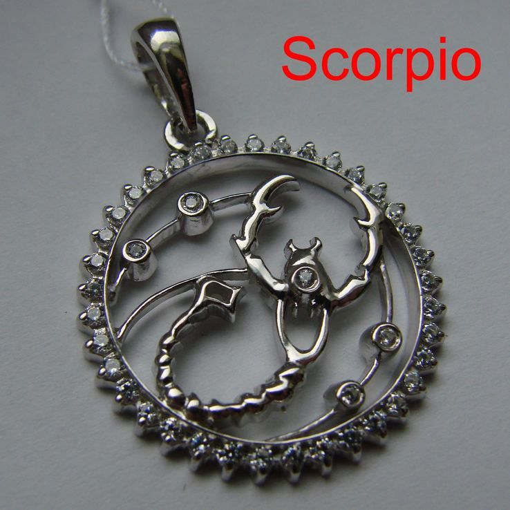 Скорпион. Кулон знак зодиака Серебро 925 с фианитами., фото №2