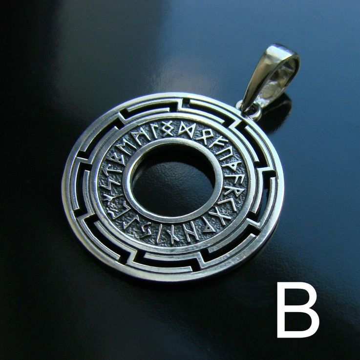 (B) Языческий Амулет в форме рунического диска Серебро 925 (Чернение), photo number 2