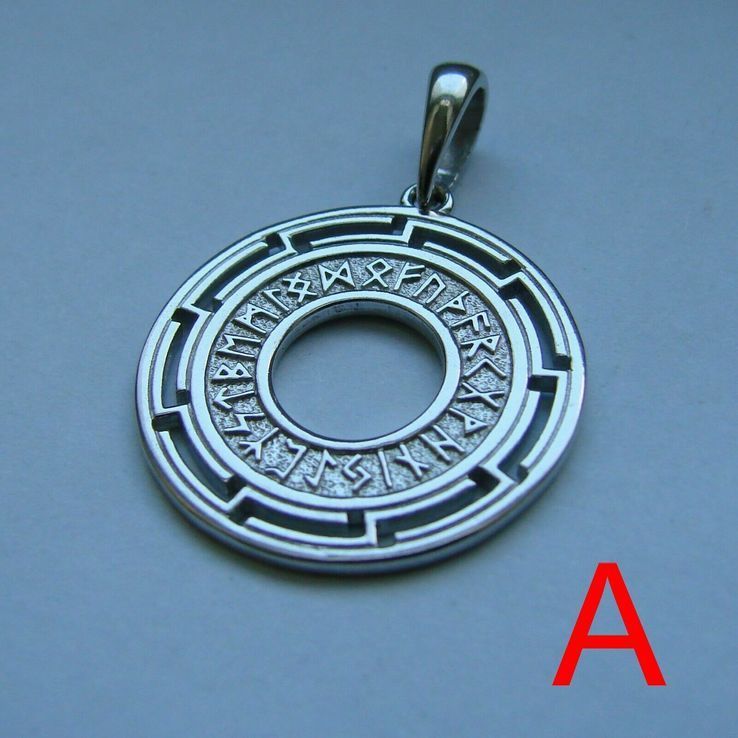 (A)  Языческий Амулет  в форме рунического диска Серебро 925 (Родиевое покрытие)