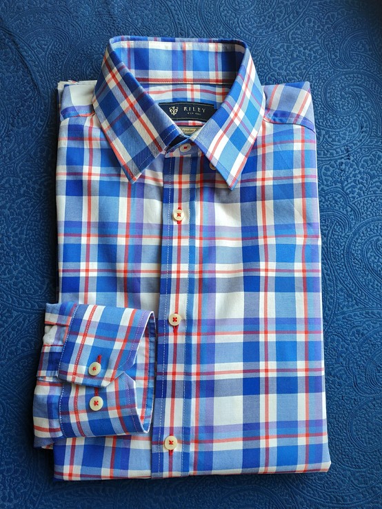 Рубашка в клетку синяя RILEY коттон p-p S (состояние нового), фото №7