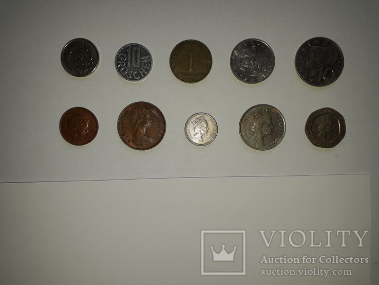 Монеты Британия,Австрия,Польша 10 штук.
