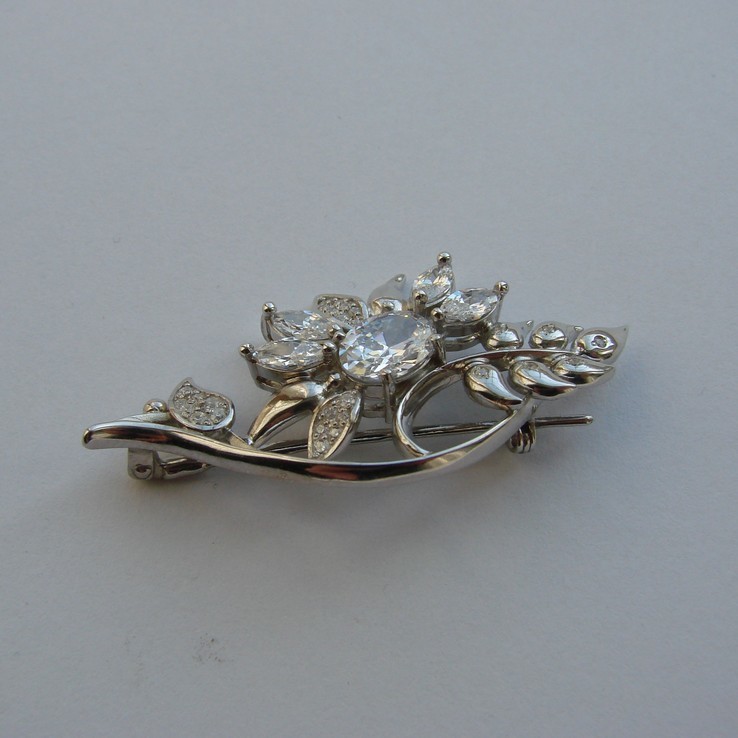 Серебряная 925 брошка (заколка, шпилька) с фианитами., numer zdjęcia 5