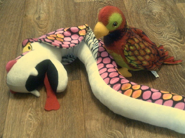 Кобра + попугай большие мягкие игрушки, фото №4