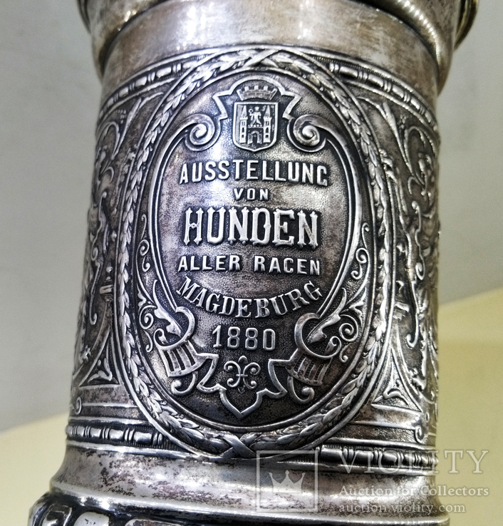 Кубок серебро 800 проба 1880 год, клеймо. 208 грамм. Собачья выставка., фото №4