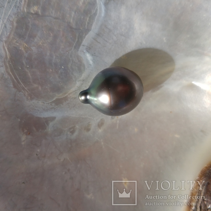Натуральный морской чёрный жемчуг  Таити .12х16 мм капля, фото №2