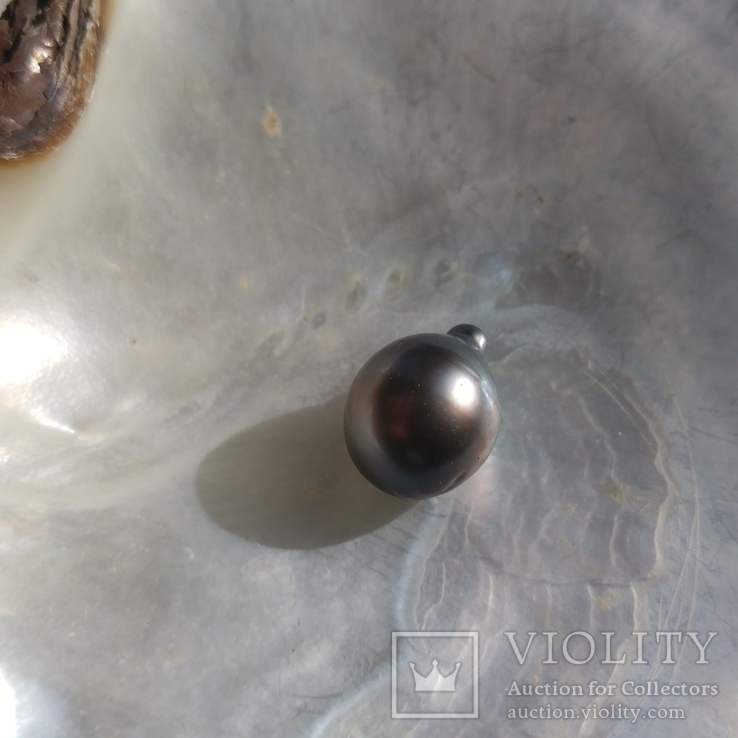 Натуральный морской чёрный жемчуг  Таити .12х16 мм капля, фото №4