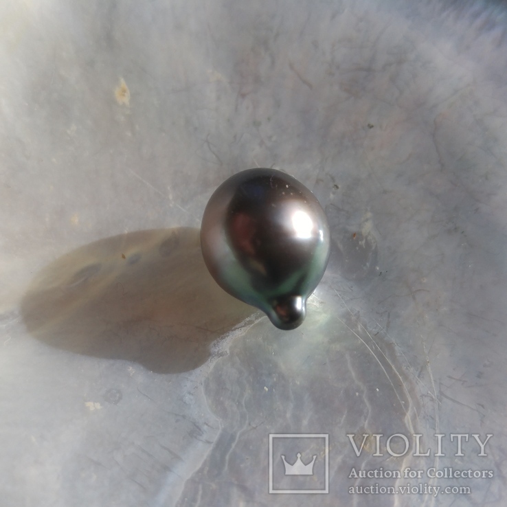 Натуральный морской чёрный жемчуг  Таити .12х16 мм капля, фото №5