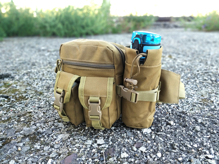 Универсальная тактическая сумка на пояс с карманом под бутылку (койот), фото №2
