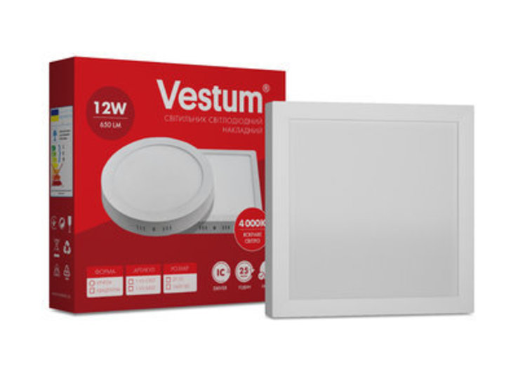 Світильник LED квадратний, накладний VESTUM 12W 4000K 220V 1-VS-5402, numer zdjęcia 2