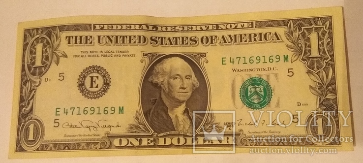 1 доллар США 1988, красивый номер Е47 169 169, фото №2