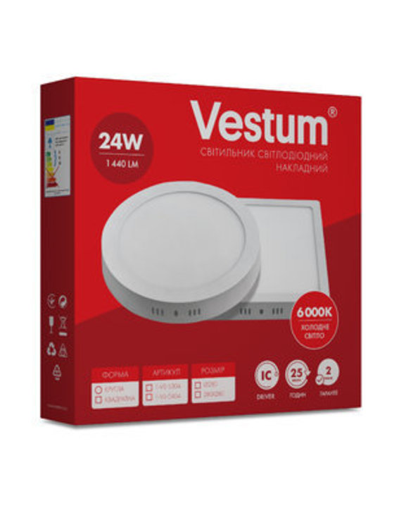 Світильник LED квадратний, накладний VESTUM 24W 6000K 220V 1-VS-5404, фото №4