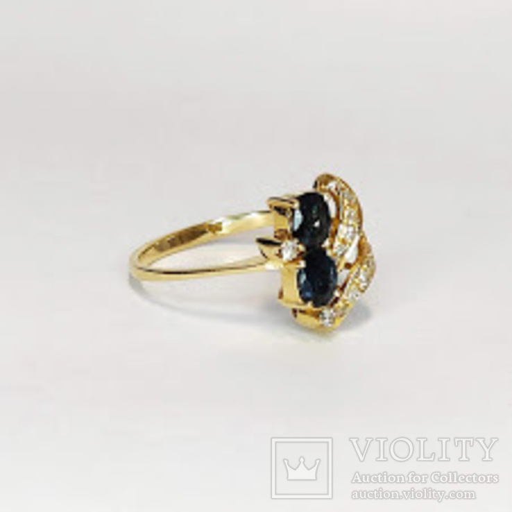 Винтажное золотое кольцо с сапфирами и бриллиантами, фото №4