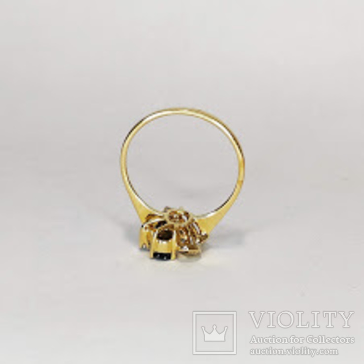 Винтажное золотое кольцо с сапфирами и бриллиантами, фото №5