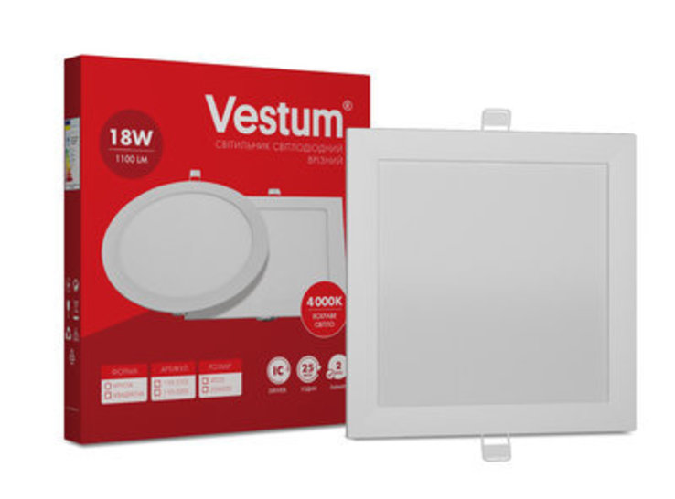 Світильник LED квадратний 218х218 мм, врізний VESTUM 18W 4000K 220V, numer zdjęcia 2