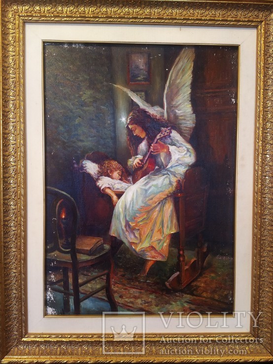 Картина Ангел у детской кроватки холст масло рама дерево 91,5*71 см, фото №4
