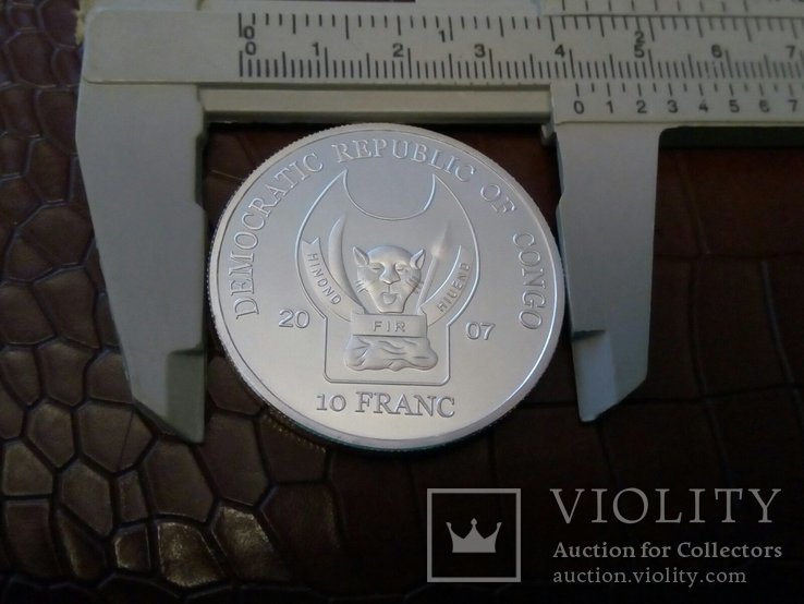 10 франків 2007 року Конго /посрібнення 999 /носоріг, фото №3