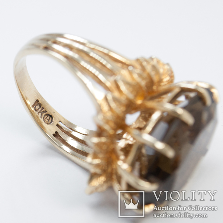 Золотое кольцо с натуральным дымчатым кварцем, photo number 4