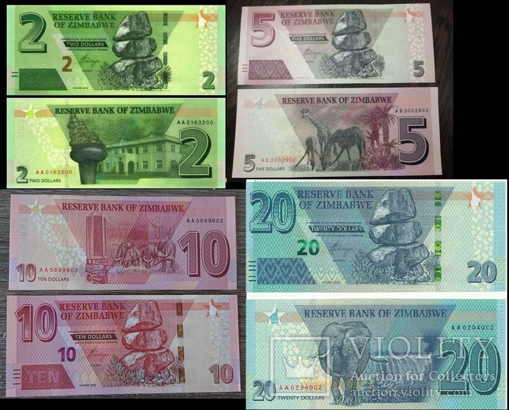 Zimbabwe Зимбабве - набор 4 банкноты 2 5 10 20 Dollars 2019 ( 2020 ) HYBRID UNC