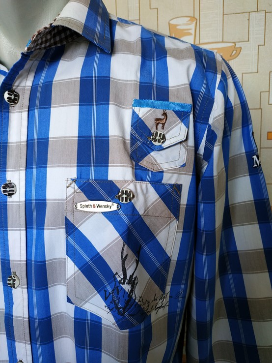 Рубашка клетка синяя SPIETH &amp; WENSKI коттон р-р 39-40 (М) (состояние нового), фото №6