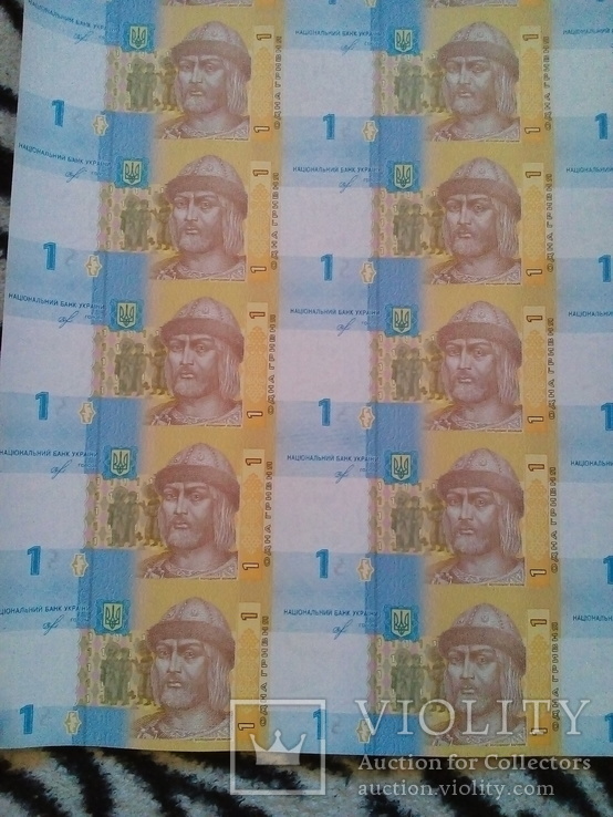 1 Гривна . Неразрезаный лист 60 банкнот. НБУ., фото №4