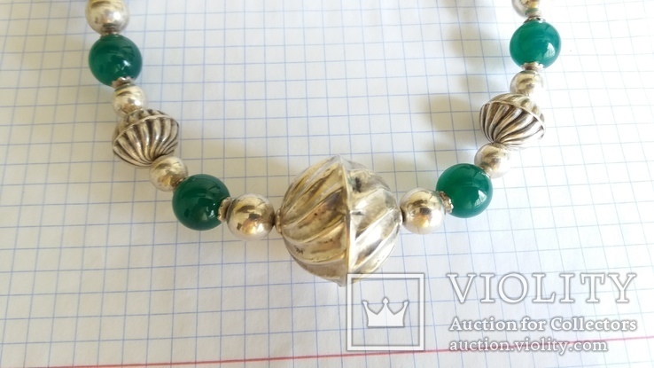 Ожерелье из серебра и зеленый агат. Италия, фото №2
